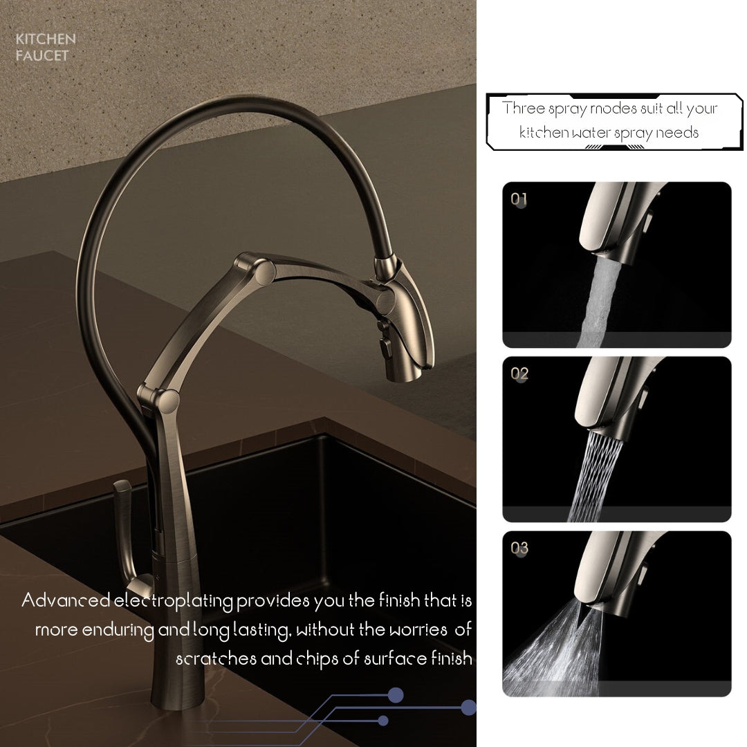 Tutto Copper Robotic-Arm Kitchen Faucet – Magnetic Pull-Down Sprayer Rose Gold