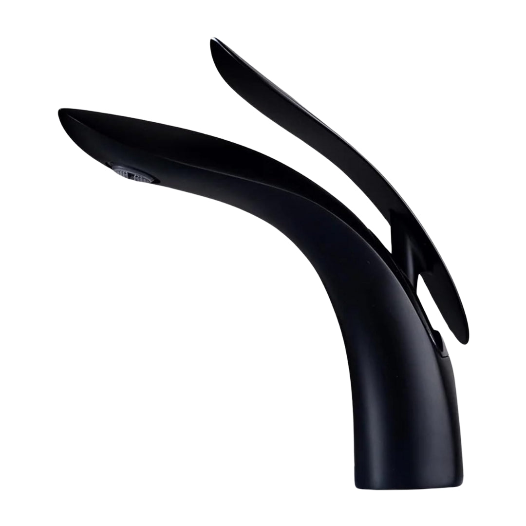 Matte Black Leaf‑Inspired Bathroom Faucet – Soft Aerated Stream