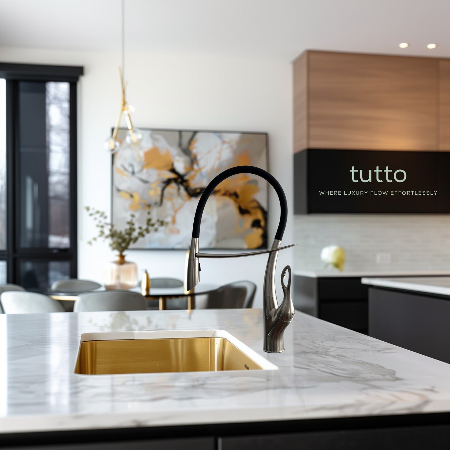 Tutto Luxury Kitchen Faucet – Crane‑Design, Magnetic Pull‑Down Spout Brushed Nickel