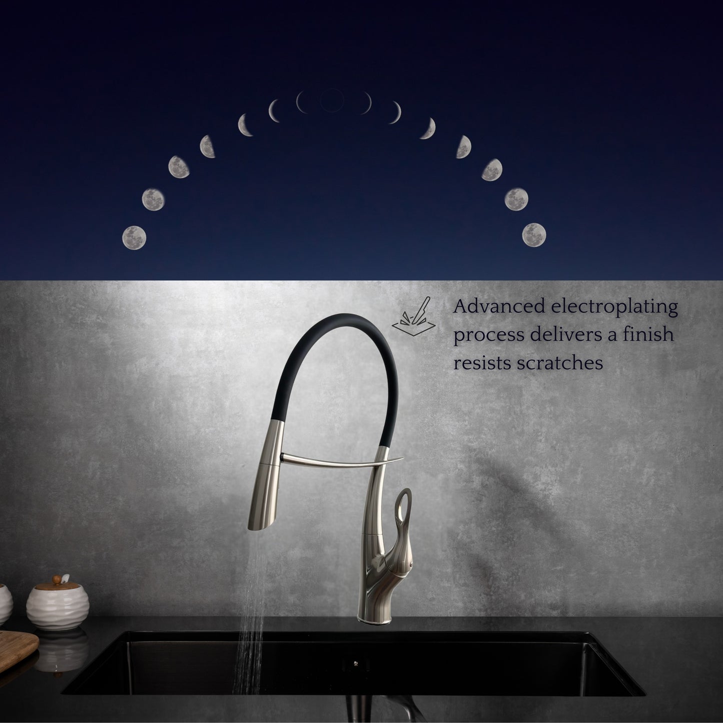 Tutto Luxury Kitchen Faucet – Crane‑Design, Magnetic Pull‑Down Spout Brushed Nickel