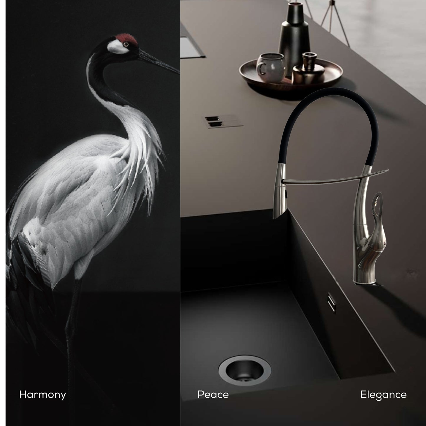 Tutto Luxury Kitchen Faucet – Crane‑Design, Magnetic Pull‑Down Spout Brushed Nickel