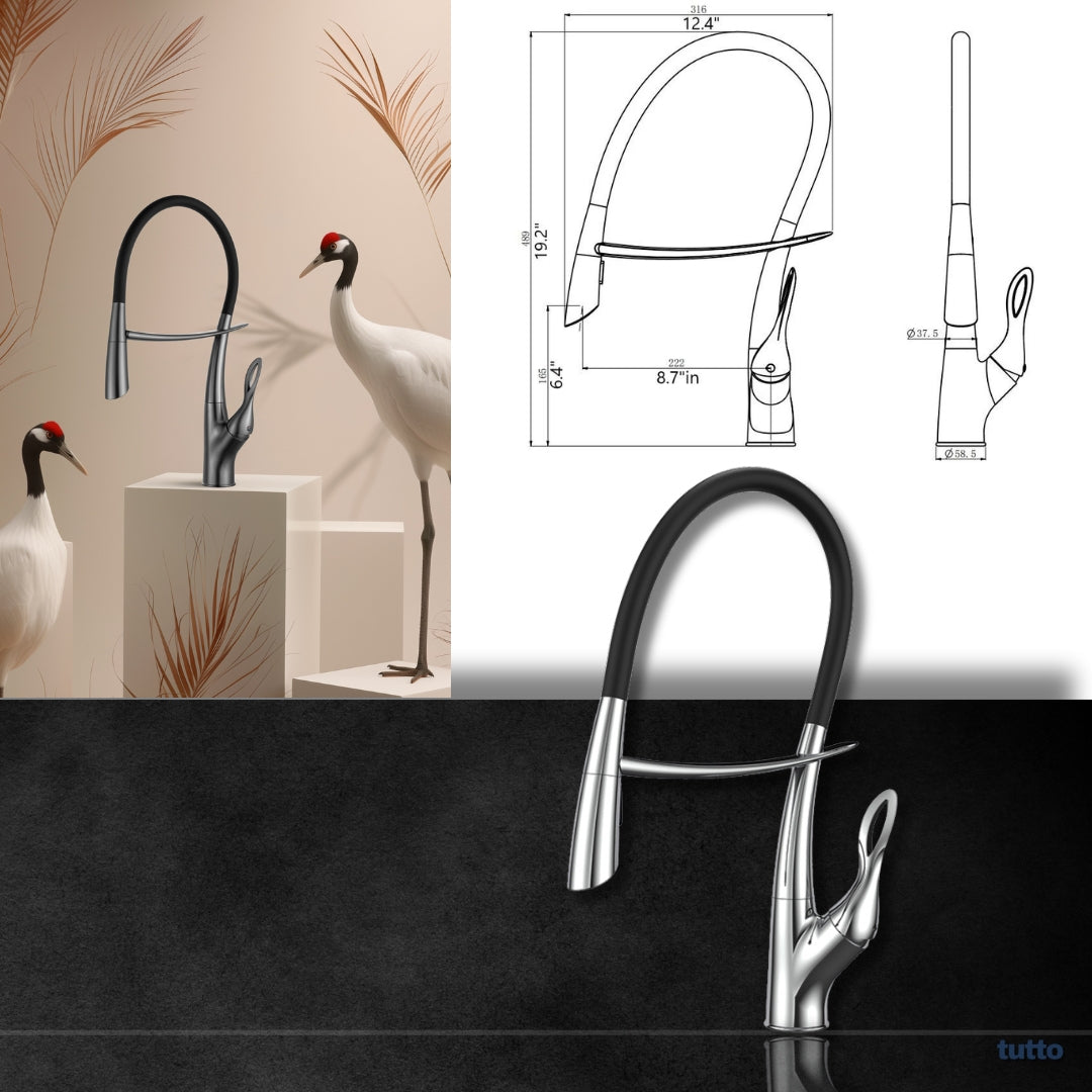 Tutto Luxury Kitchen Faucet – Crane‑Design, Magnetic Pull‑Down Spout Chrome