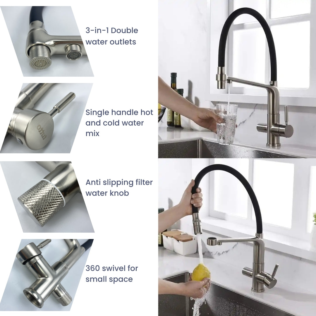 Reverse Osmosis Compatible 3-in-1 Kitchen Faucet Brushed Nickel