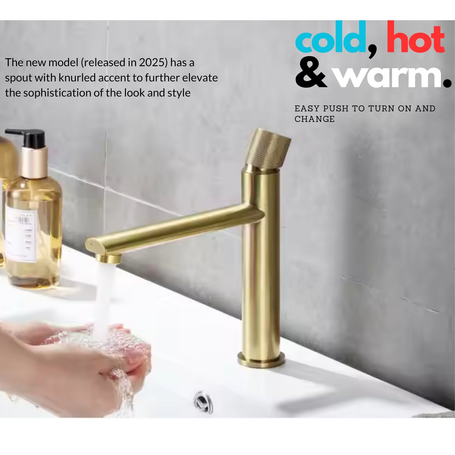 Brushed Gold Knurl Accented Bathroom Faucet