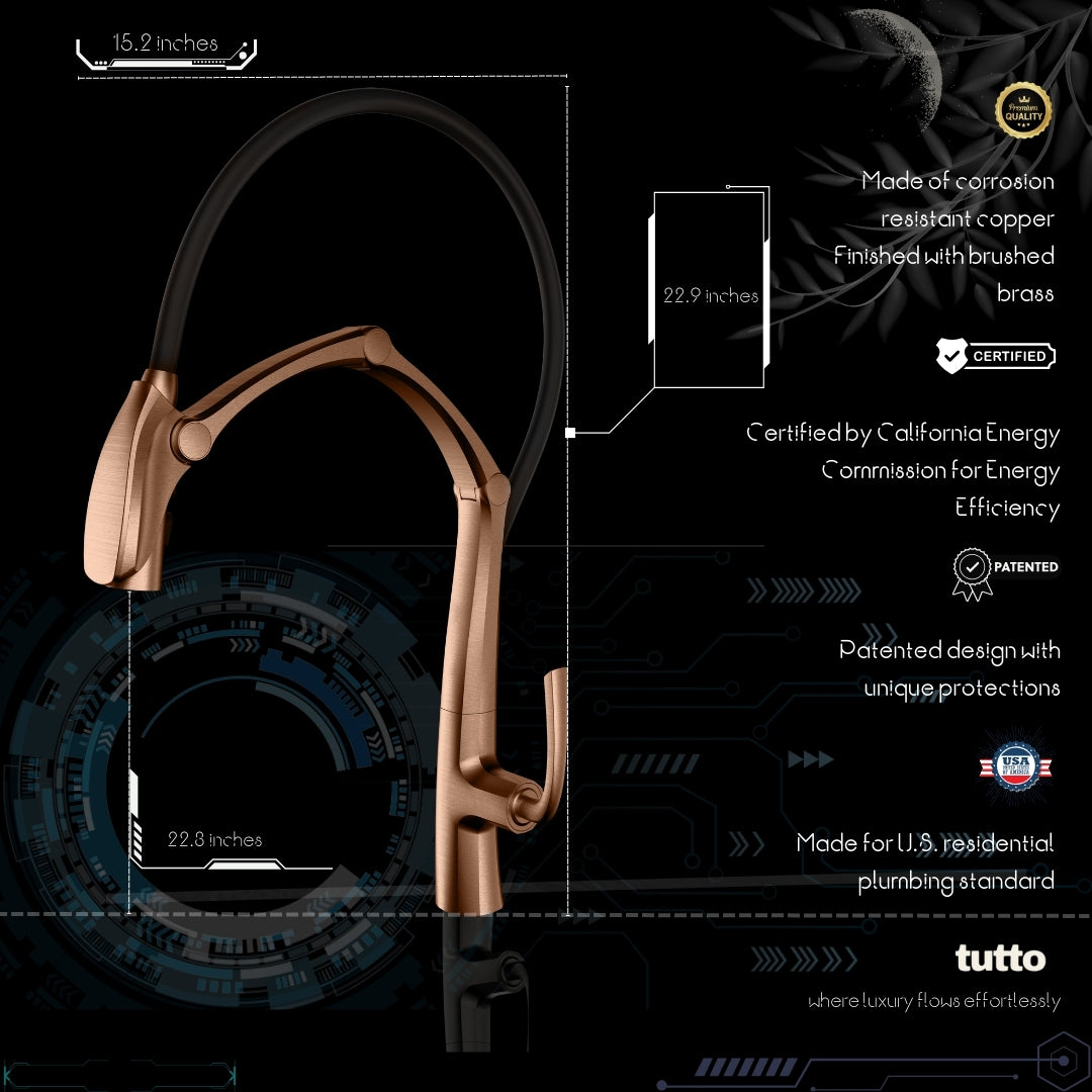 Tutto Copper Robotic-Arm Kitchen Faucet – Magnetic Pull-Down Sprayer Rose Gold