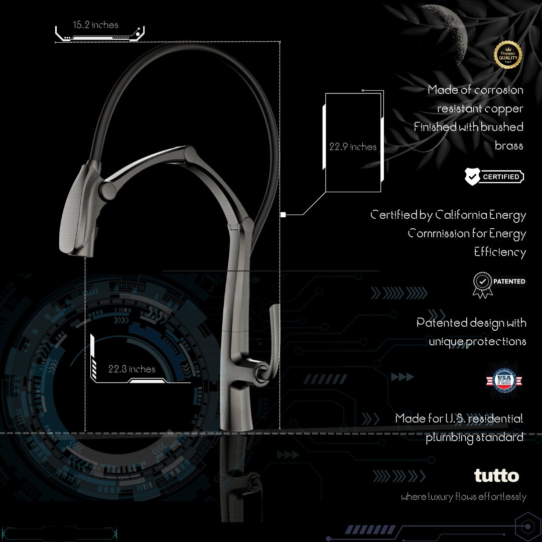 Tutto Copper Robotic-Arm Kitchen Faucet – Magnetic Pull-Down Sprayer Gunmetal Gray