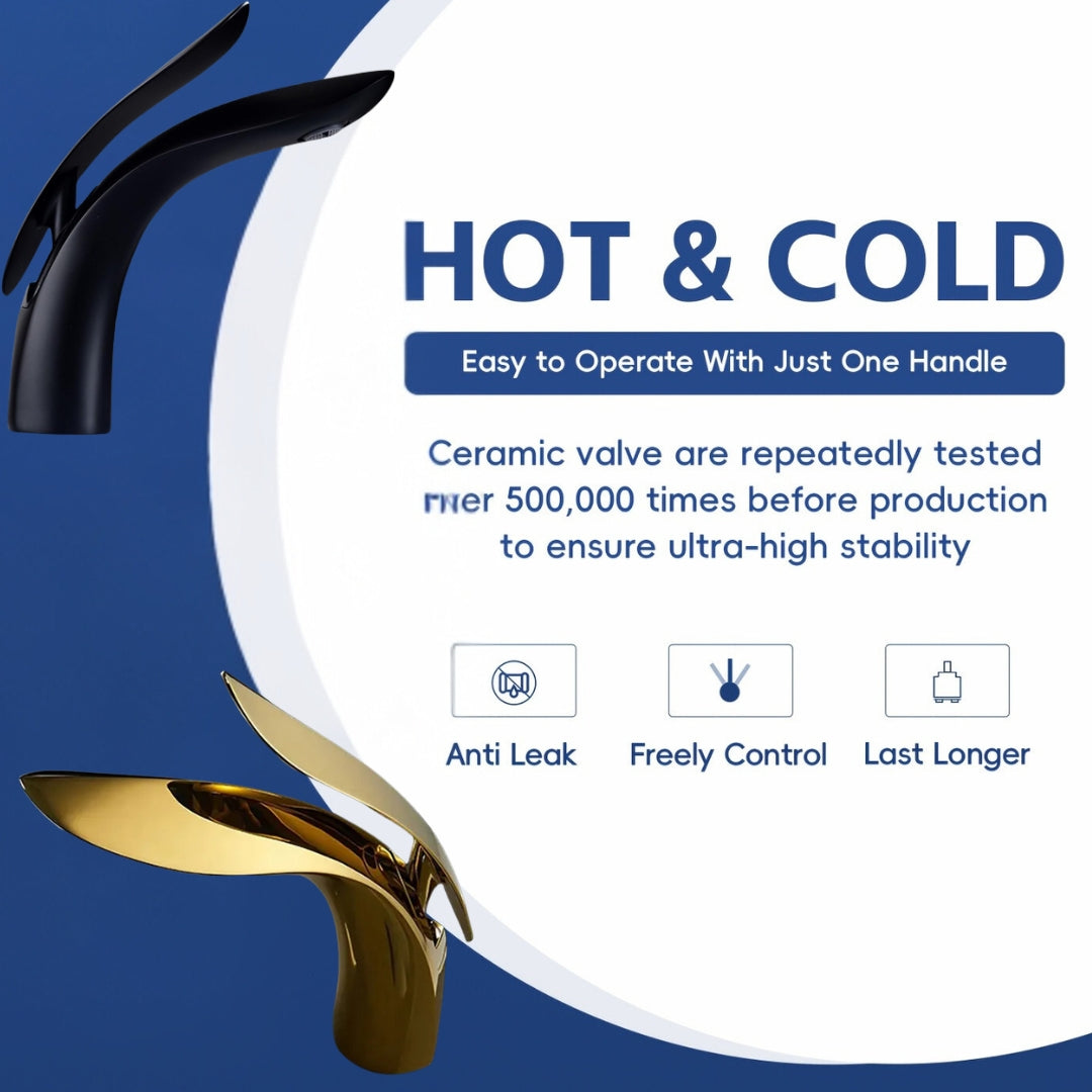 Matte Black Leaf‑Inspired Bathroom Faucet – Soft Aerated Stream