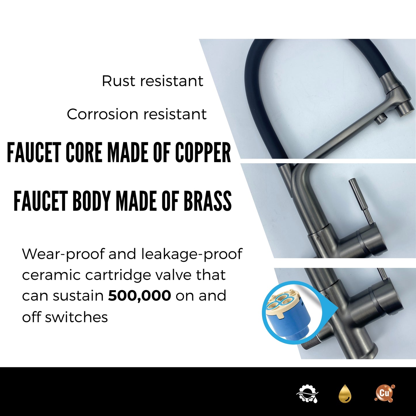 Reverse Osmosis Filter Compatible 3-in-1 Kitchen Faucet Gunmetal Gray