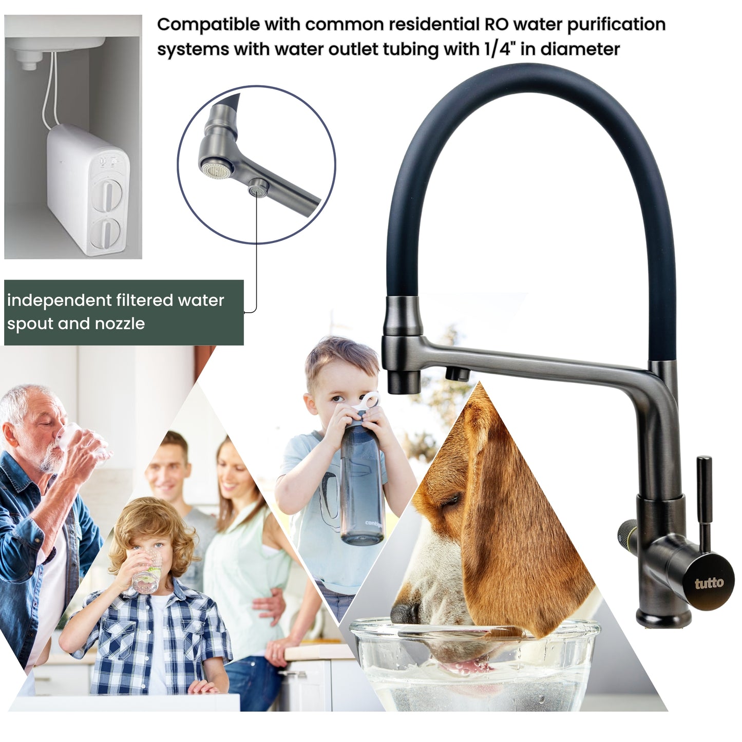 Reverse Osmosis Filter Compatible 3-in-1 Kitchen Faucet Gunmetal Gray