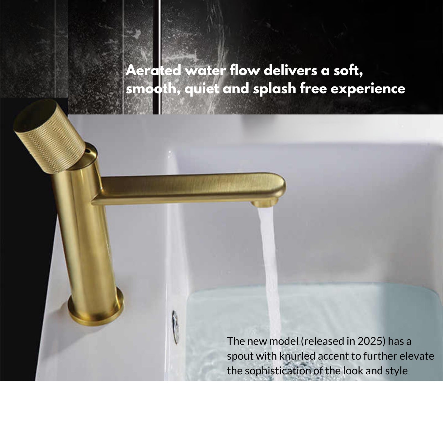 Brushed Gold Knurl Accented Bathroom Faucet