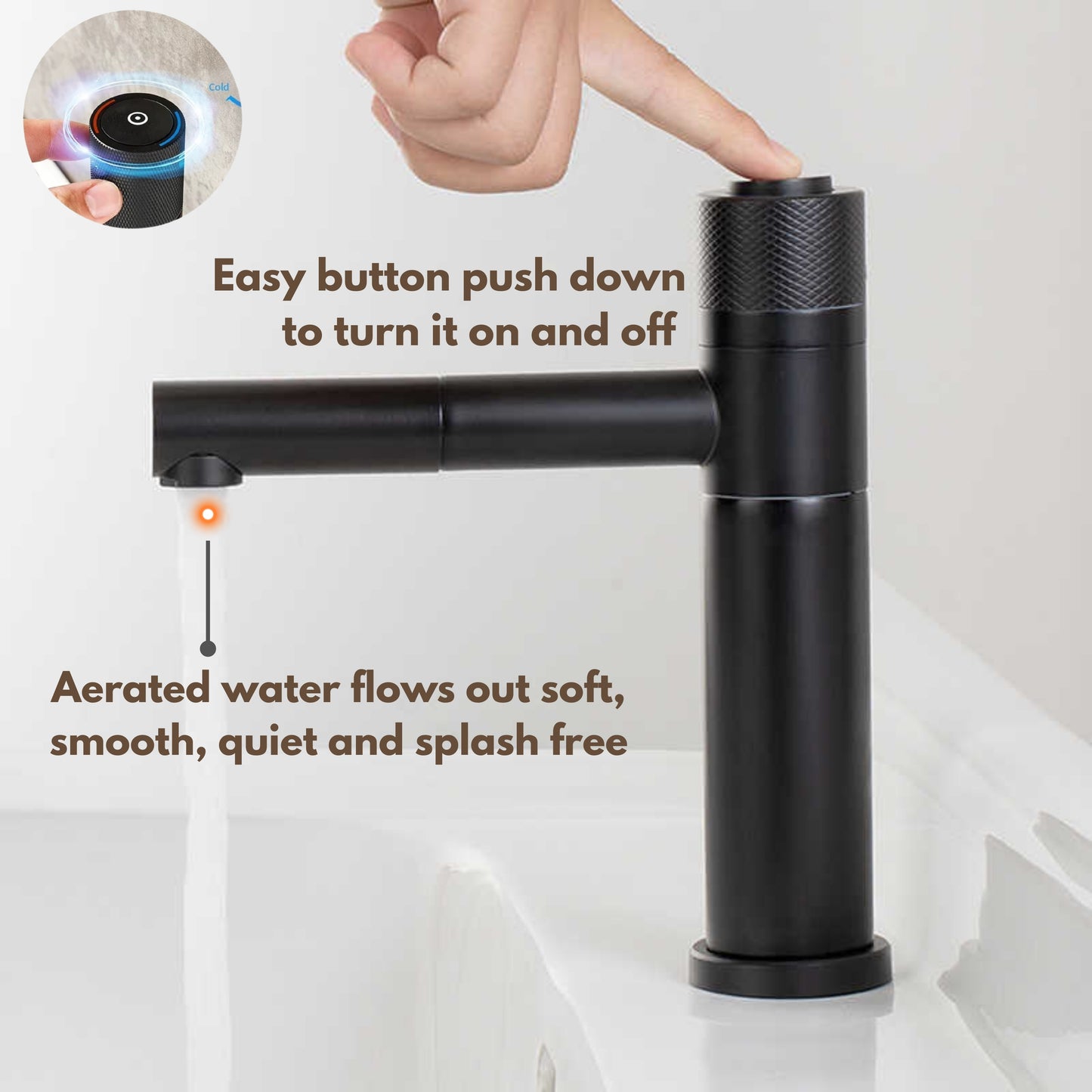 Matte Black Luxury Push Button Bathroom Faucet