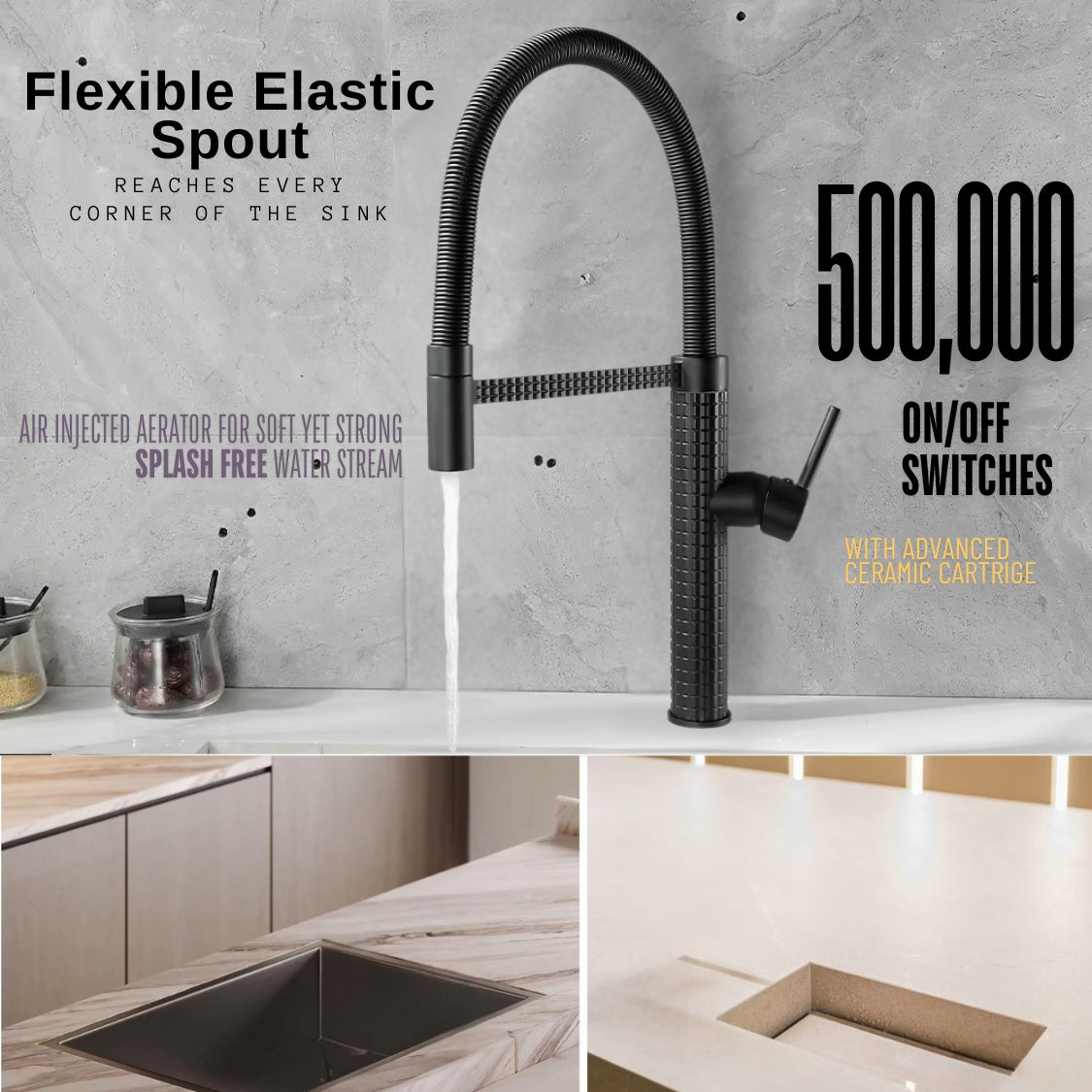 Italian-Inspired Design Pull-Out Kitchen Faucet Matte Black