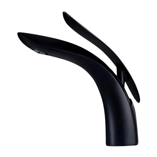 Matte Black Leaf‑Inspired Bathroom Faucet – Soft Aerated Stream