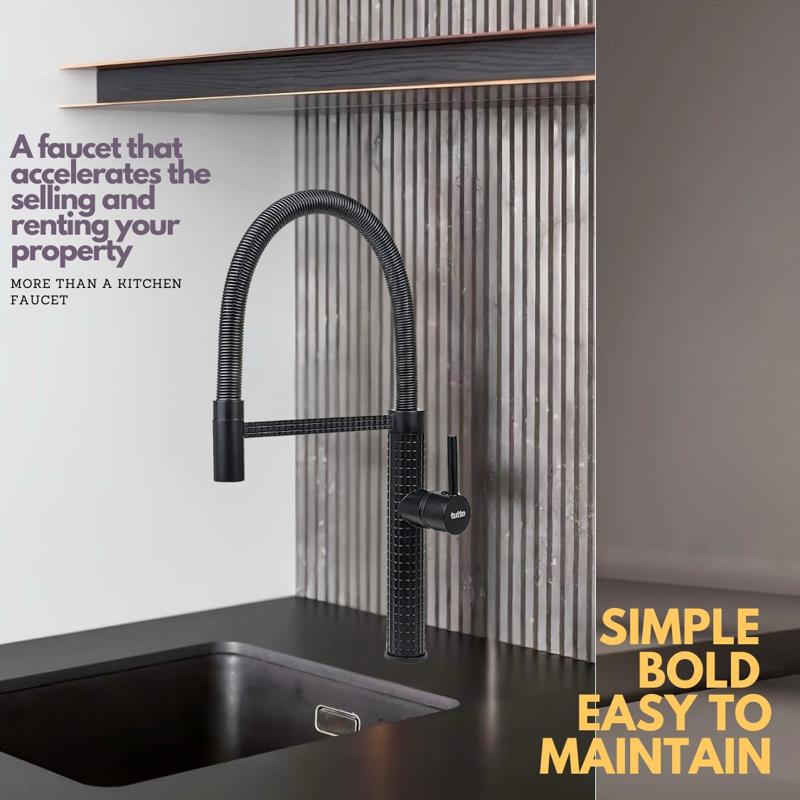 Italian-Inspired Design Pull-Out Kitchen Faucet Matte Black