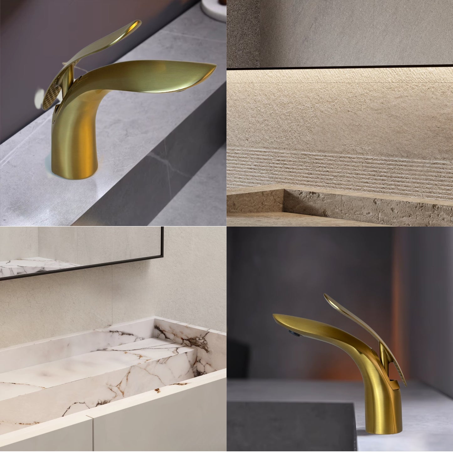 Brushed Gold Leaf‑Inspired Bathroom Faucet – Soft Aerated Stream