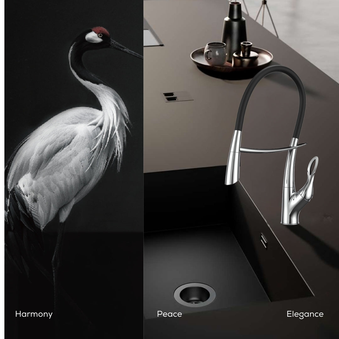 Tutto Luxury Kitchen Faucet – Crane‑Design, Magnetic Pull‑Down Spout Chrome