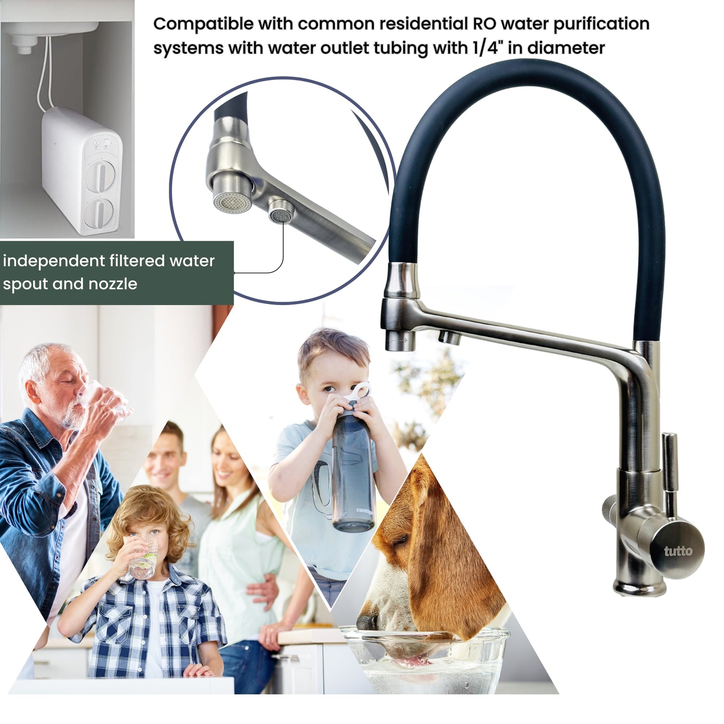 Reverse Osmosis Compatible 3-in-1 Kitchen Faucet Brushed Nickel