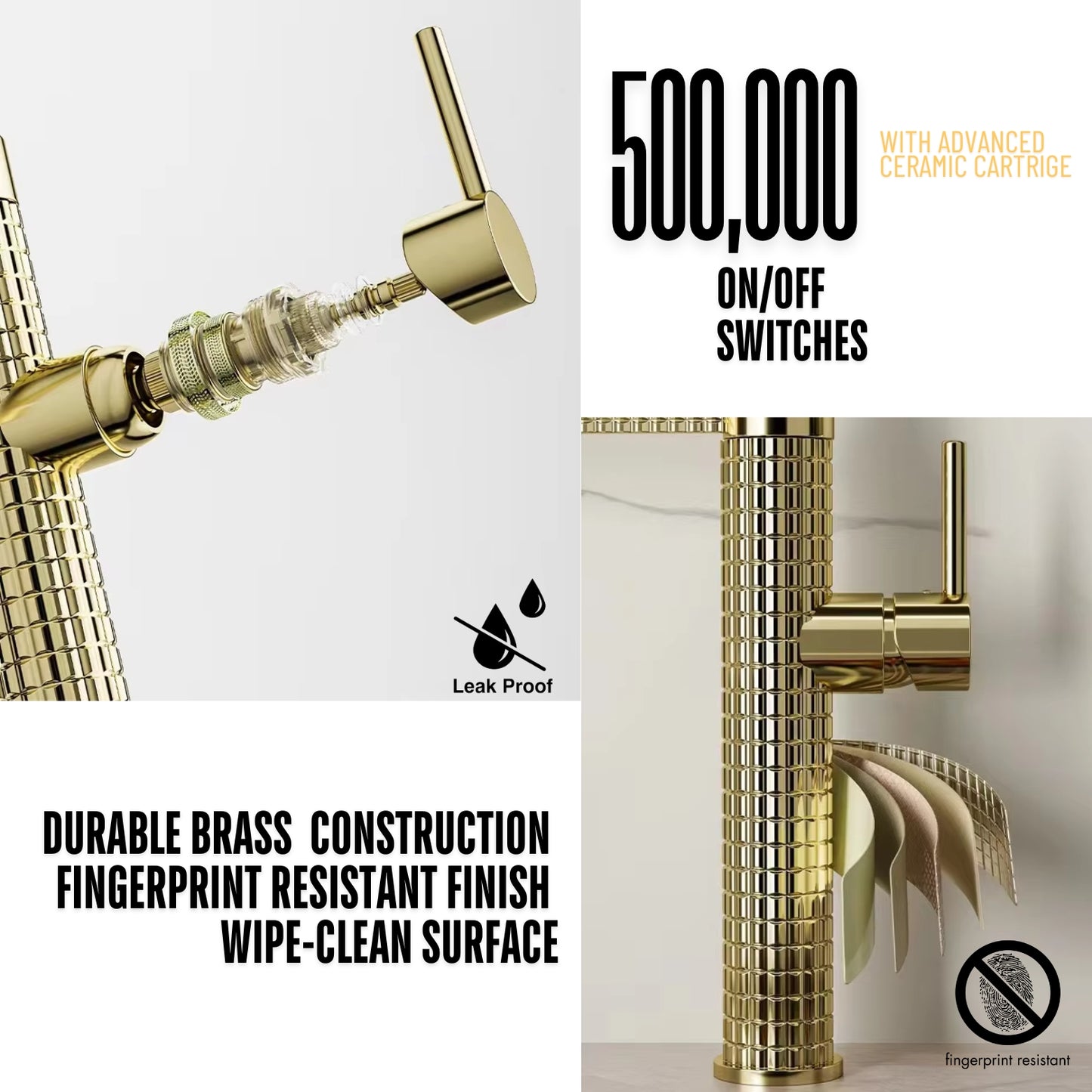 Italian-Inspired Design Pull-Out Kitchen Faucet Polished Gold