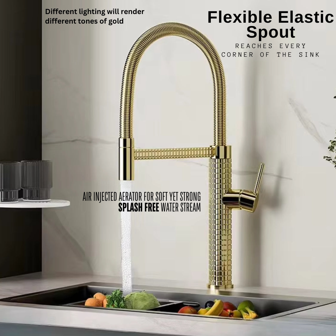 Italian-Inspired Design Pull-Out Kitchen Faucet Polished Gold
