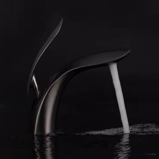 Gunmetal Gray Leaf‑Inspired Bathroom Faucet – Soft Aerated Stream