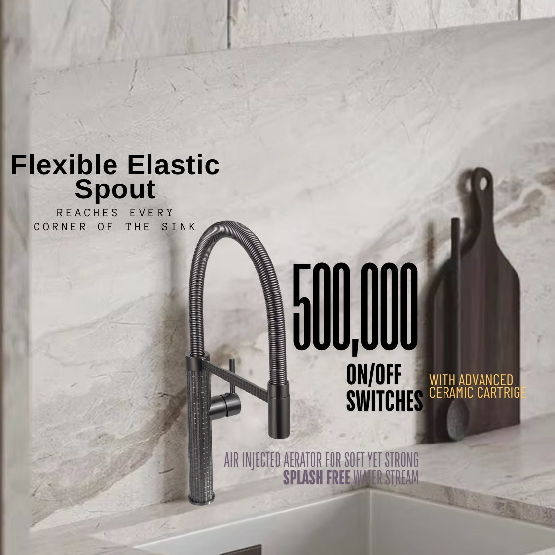 Italian-Inspired Design Pull-Out Kitchen Faucet Gunmetal Gray