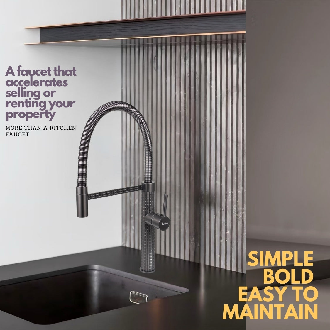 Italian-Inspired Design Pull-Out Kitchen Faucet Gunmetal Gray
