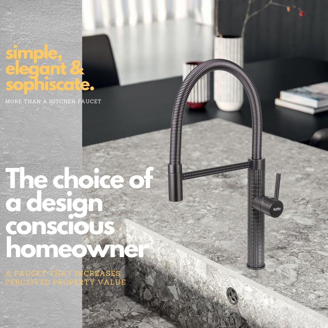 Italian-Inspired Design Pull-Out Kitchen Faucet Gunmetal Gray