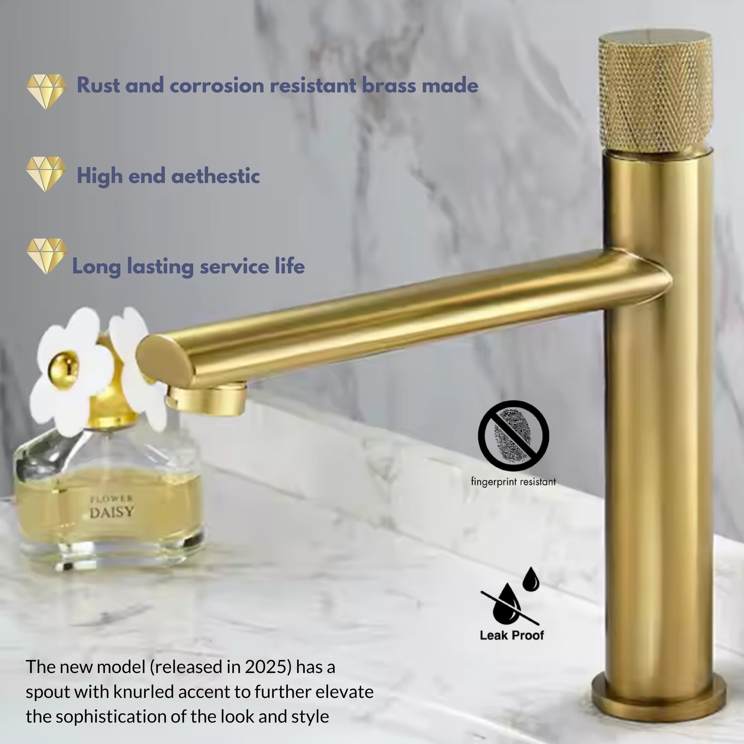 Brushed Gold Knurl Accented Bathroom Faucet