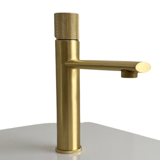 Brushed Gold Knurl Accented Bathroom Faucet